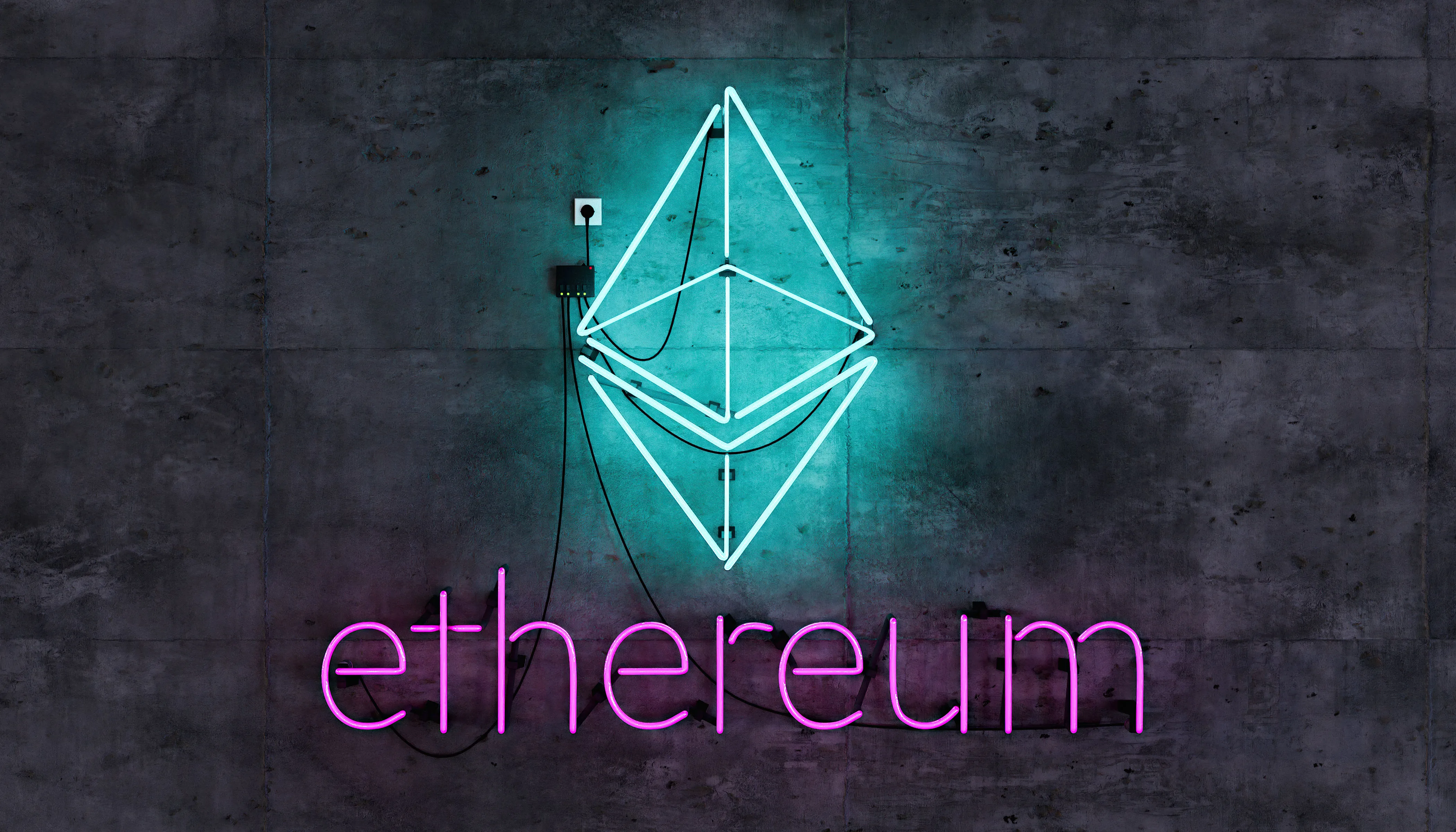 Ethereum symbol neon lamp concrete wall yfxkistpw